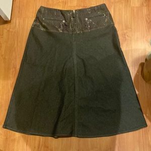 Midi denim skirt. Crystal fashions. Size 12